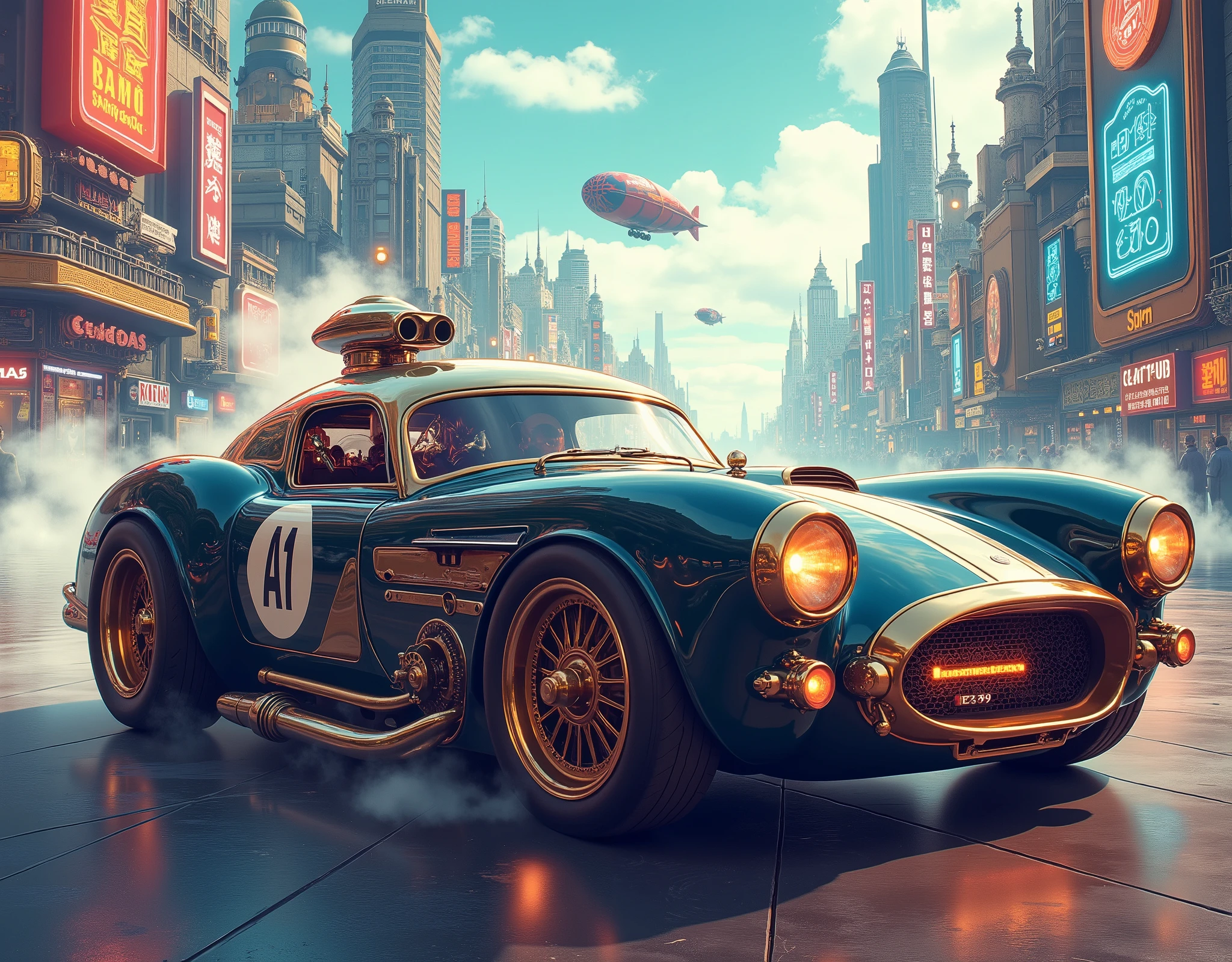 ( masterpiece:1.2 ), ( super detailed), 8k, 16k, wallpaper,(  steampunk:2.0) ,sci-fi ,retrofuture,Team Punk Car , Steam Engine Powered Car , Anime Artwork,SWATH CAR