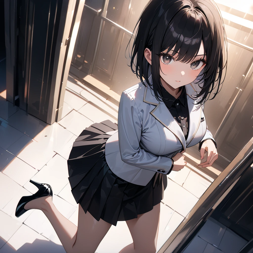 high quality,high resolution,uniform,mini skirt,Pants can be seen from inside the skirt