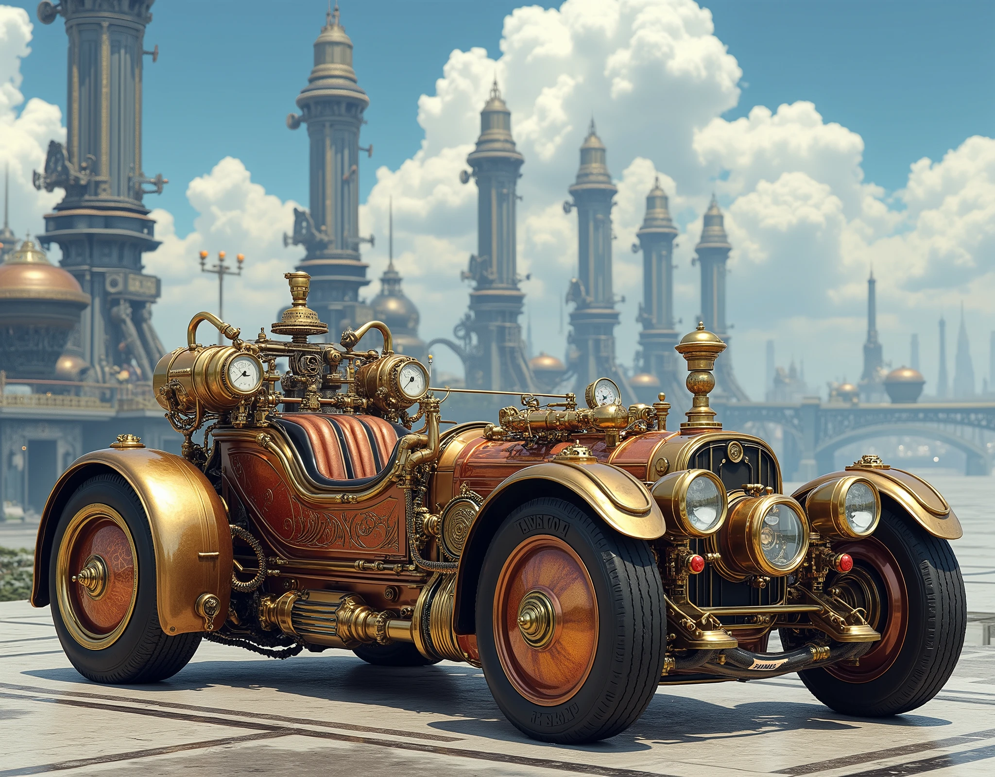 ( masterpiece:1.2 ), ( super detailed), 8k, 16k, wallpaper,(  steampunk:2.0) ,sci-fi ,retrofuture,Team Punk Car , Steam Engine Powered Car , Anime Artwork,オープンカー