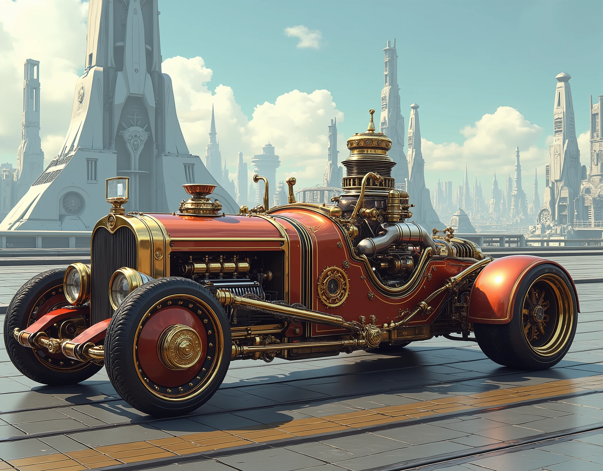 ( masterpiece:1.2 ), ( super detailed), 8k, 16k, wallpaper,(  steampunk:2.0) ,sci-fi ,retrofuture,Team Punk Car , Steam Engine Powered Car , Anime Artwork,セダン