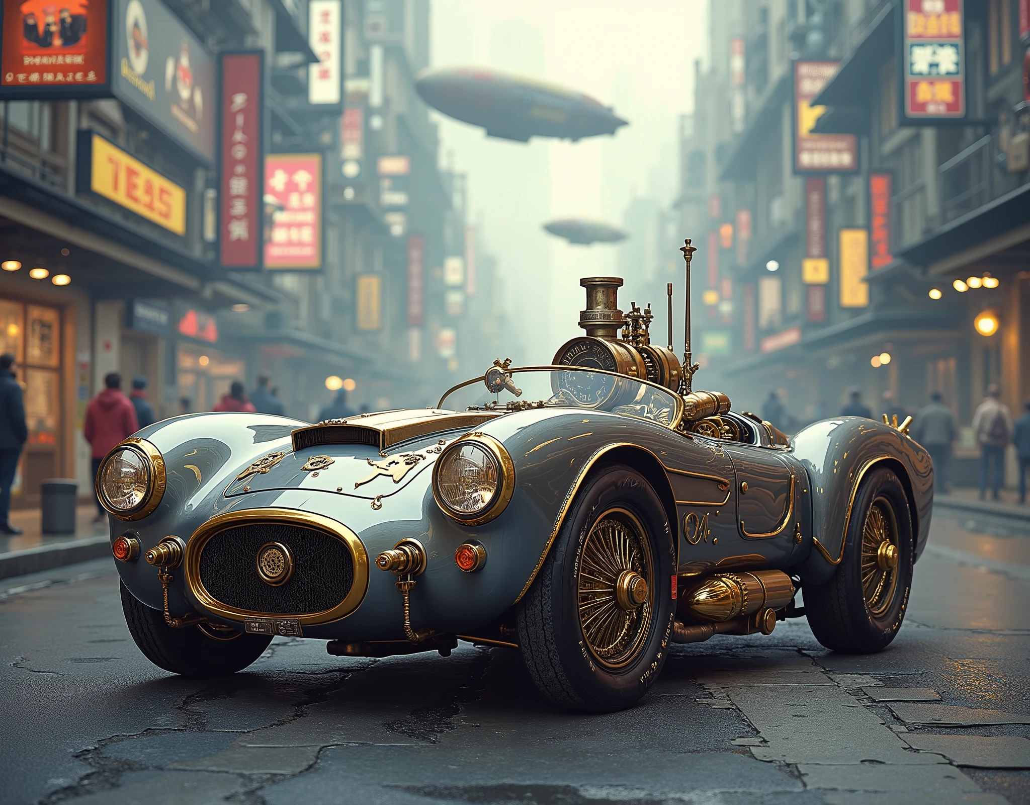 ( masterpiece:1.2 ), ( super detailed), 8k, 16k, wallpaper,(  steampunk:2.0) ,sci-fi ,retrofuture,Team Punk Car , Steam Engine Powered Car , Anime Artwork,セダン