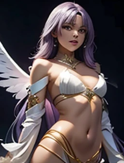 female cosmic fallen angel, bright light eyes, deeply sexy, sensual, otherworldly, enchanting, dreamy, Very bright colors, light particles, with luminous light, Mshiff, wallpaper art, UHD Wallpaper, topless, huge breasts , thin waist, long legs, hot. obra de arte, detalhado.