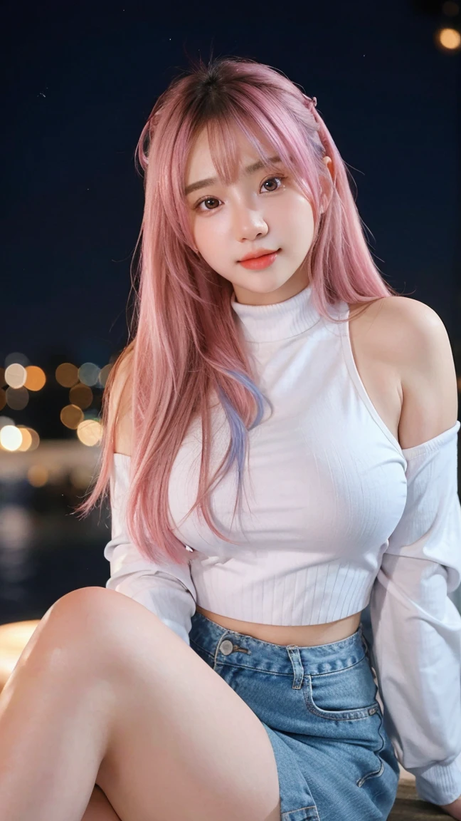 League of Legends Fox, super fine face, symmetrical three lines on both sides of the face, detailed eyes, double eyelids, high cold, a woman sitting in a café, hanfu, full body composition, cgsociety, cosplay, fantasy art, very beautiful CG anime cat girl, pink hair, pink fox ears, silk, high quality fantasy stock photo, good figure, fantasy, fantastic crystal clear background, bokeh background, Unreal engine, 3d rendering