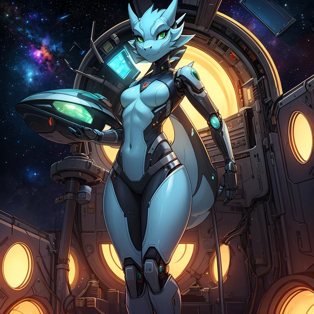 {guilmon}, (crusch_lulu), \(digimon\), (By Slugbox), (By Shikaro), (by Asaneman), (white_body), (female), (Feminine_small breasts), , thick thighs, (laying down), raised legs, normal_tail, seductive, digitigrade_legs, (Perfect_eyes), long_eyelashes, sexy, 1080p, (best quality), (masterpiece) naked, nude, detailed breasts, detailed vagina, pink nipples, inside science fiction themed bedroom.