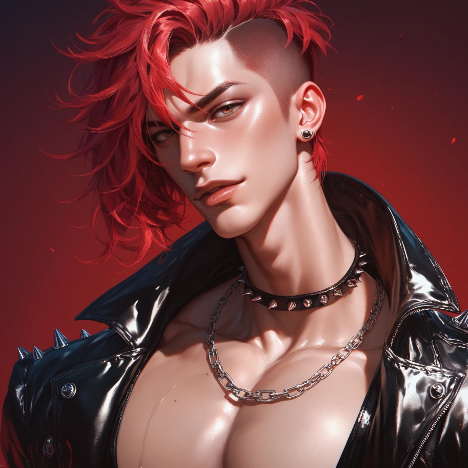 1 man , Sexy Boy  ,  red hair , pale skin , Provocative Outfits  , punk outfit 