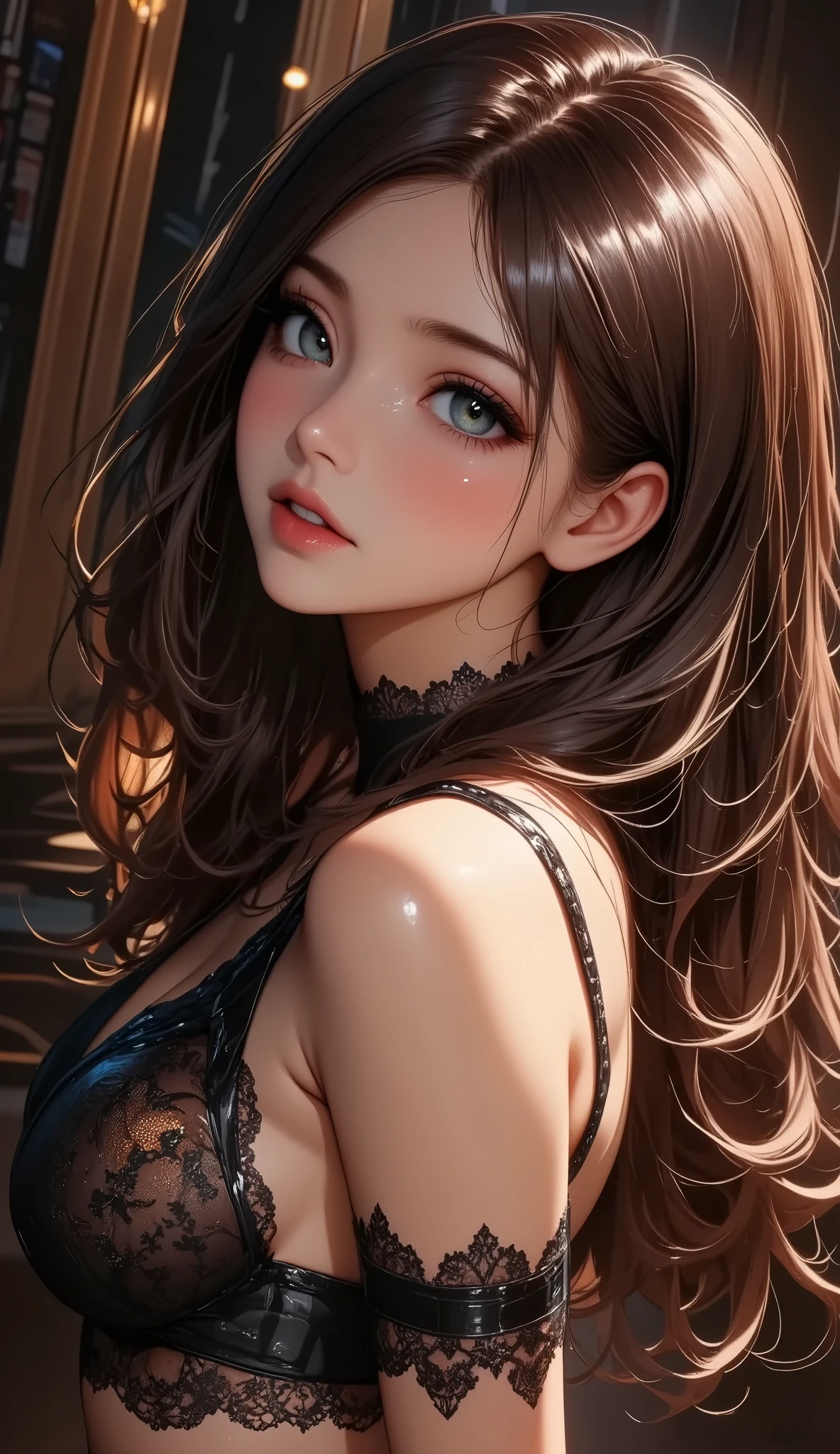 (8k, ultra high resolution, best masterpiece, Highest quality:1.2), Extremely detailed, thorough resolution, (realistic, realistic photo: 1.37), Portrait, Focus on eyes, high definition RAW photograph, professionally arrested, high definition and beautiful, UHD 8K Image photo, Volumetric Lighting, Soft Light, frank, Professional photography, highly detailed beautiful girl, Ultra detailed and delicate face, (Finely defined eyes), Extremely detailed eyes, Precise shape nose, expressive lips, fine texture skin, (HD skin:1.2), The fingers were neatly outlined, Every feature is meticulously displayed, one story, (20:1.2), Twenty generations, cute girl, Brown hair, Long straight hair, shiny amber eyes, Red lips, perfect anatomy, HD background is not blurred, particle, realistic, Amazing details, 8k Ultra HD, high quality, CG unity, C4D render, 3D rendering