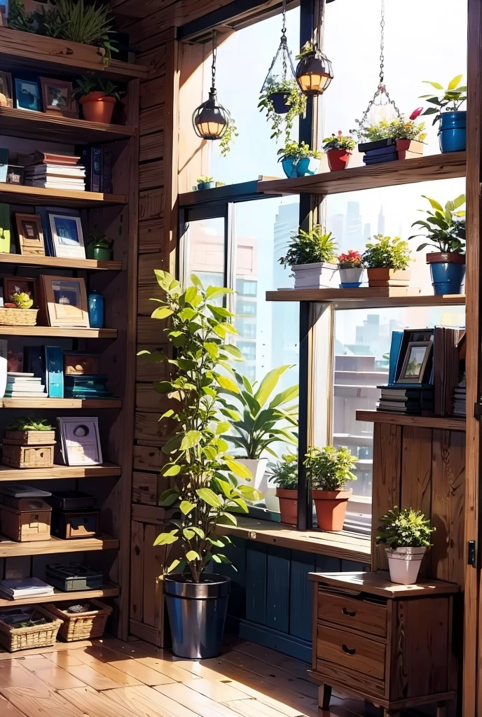 scenery, no humans, shelf, plant, window, book, potted plant, indoors, flower pot, box