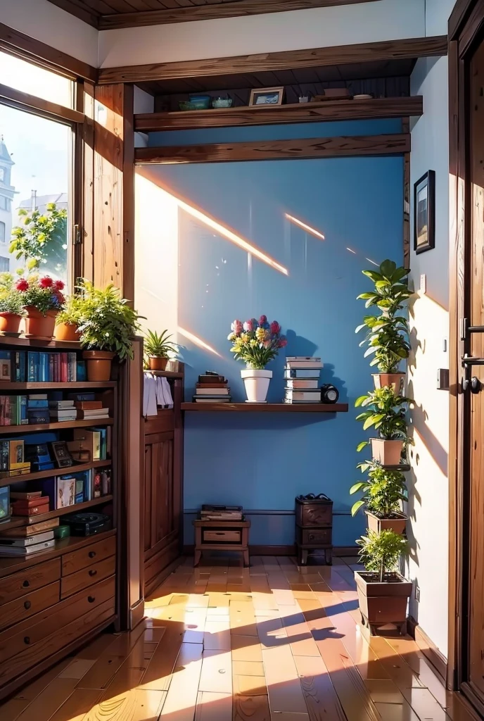 scenery, no humans, shelf, plant, window, book, potted plant, indoors, flower pot, box