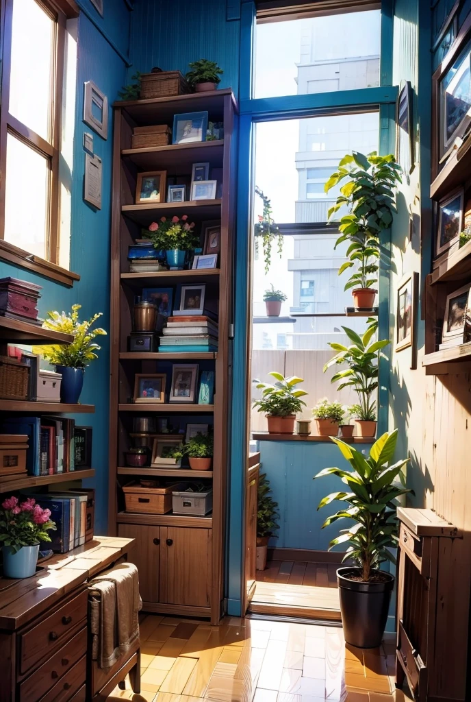 scenery, no humans, shelf, plant, window, book, potted plant, indoors, flower pot, box