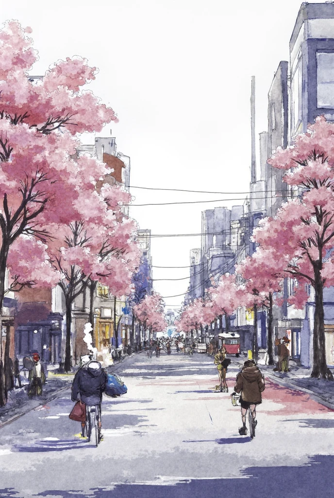 watercolor painting a street in tokyo