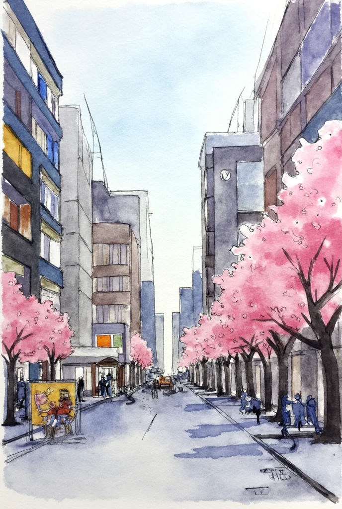 watercolor painting a street in tokyo