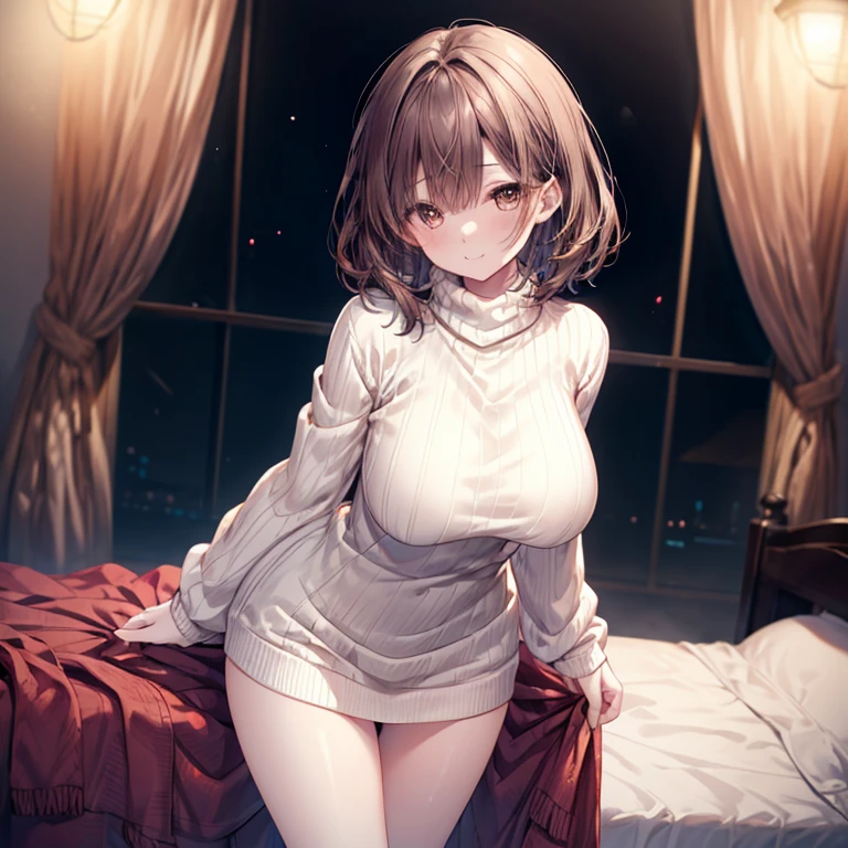 Highest quality、Ultra-high resolution、Fantasy、roleplaying game、Naked busty girl with no clothes on, looking embarrassed on her bed、night