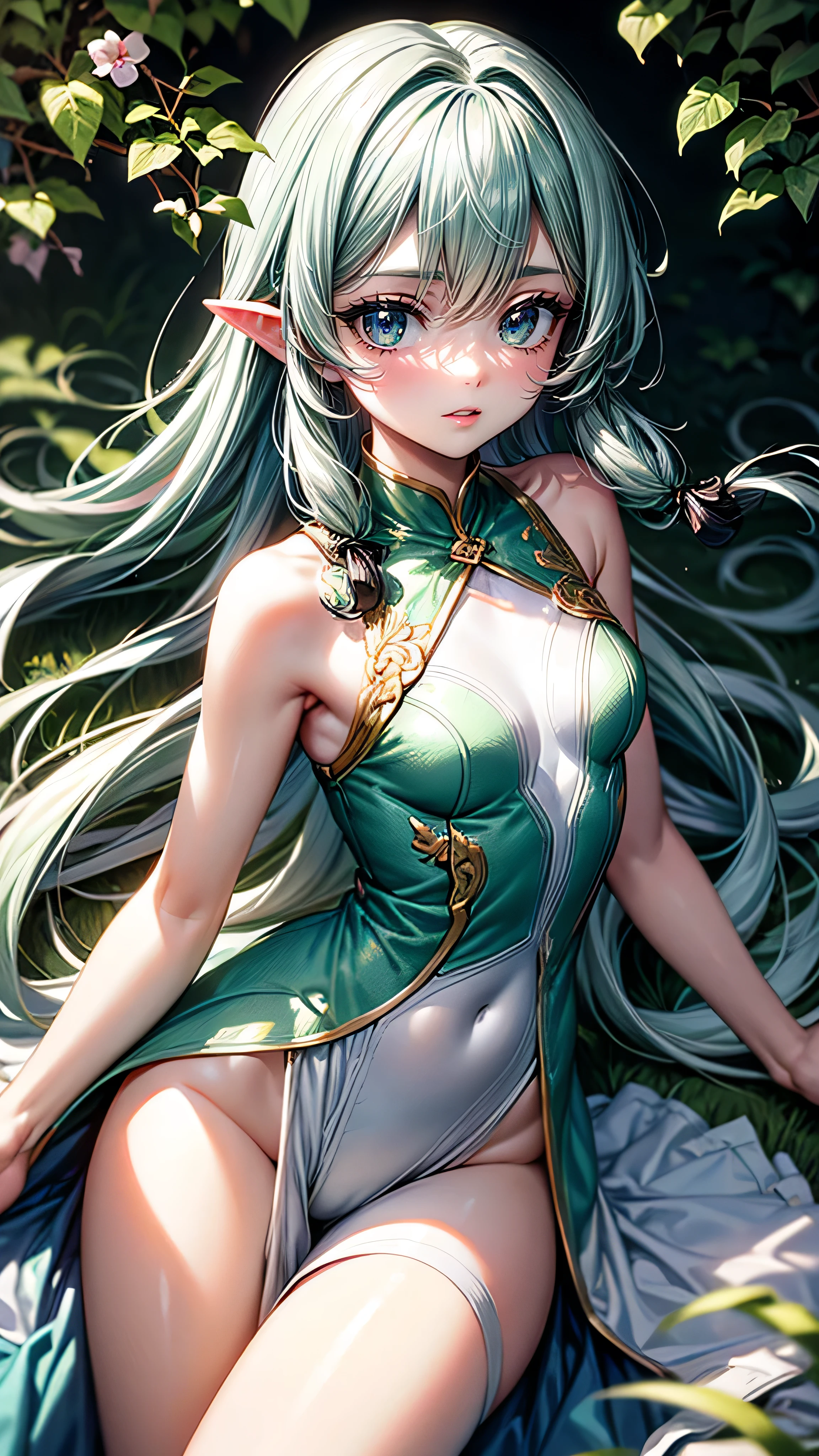 ((best quality)), ((masterpiece)), (detailed), 1girl, off-shoulder, little tribal,(((little ,small))),(round face),(little chest),(big forhead:1.2),(beautiful big eyes:1.3),extremely detailed cute anime face, (((flat chest))),((((long twin braids,tight braids,long braid,braided hair,long hime cut,colored inner hair)))),intricate eyes,beautiful detailed eyes,symmetrical eyes,((((lustrous skin:1.5,bright skin: 1.5,shiny skin,very shiny skin,shiny body,Reflective skin)))),(((detailed face))),beautiful detailed lips,(nsfw)), ((loincloth upskirt)),(loin cloth clothes,style),(clothing made of leaves and flowers),((wet clothes,)), dynamic pose,looking at viewer, (((embarrassed))),(horrified expression),highres,(best quality),(ultra detailed,extremely detailed),perfect face details, ((masterpiece:1.4, best quality))+, (ultra detailed)+, long twintails, (white thighhighs), cute girl,blue clothes, (flat chest:1.3), 1 fairy girl, off-shoulder, a fairy, fairy girl, winged pixie girl, girl fairy, various different types of insect wings, small breasts (flat chest:1.3), NSFW,tentacle-like vines, Covered with tentacles, encoiled by tentacles, Tentacles around the body, many tentacles, captured by tentacles, bound by tentacles, trapped by tentacles, Fine details,Tentacled,Tied with tentacles, roaming tentacles, drooling,Crying,horrified expression, panic, fight for survival, helplessness, Detailed body,Full limbs,NSFW, being pulled into a flower, wild environment, jungle, terrifying floral environment, horrific nature, predatory flora, fairy catcher, fairy trapper, fairy catcher plant, tentacle-like vines, fairy trapper-plant, fairy catcher flower, tentacle-like vines, fairy trapper-flower inspired by carnivorous plants; a plant occupying the equivelant evolutionary niche as a spider would
