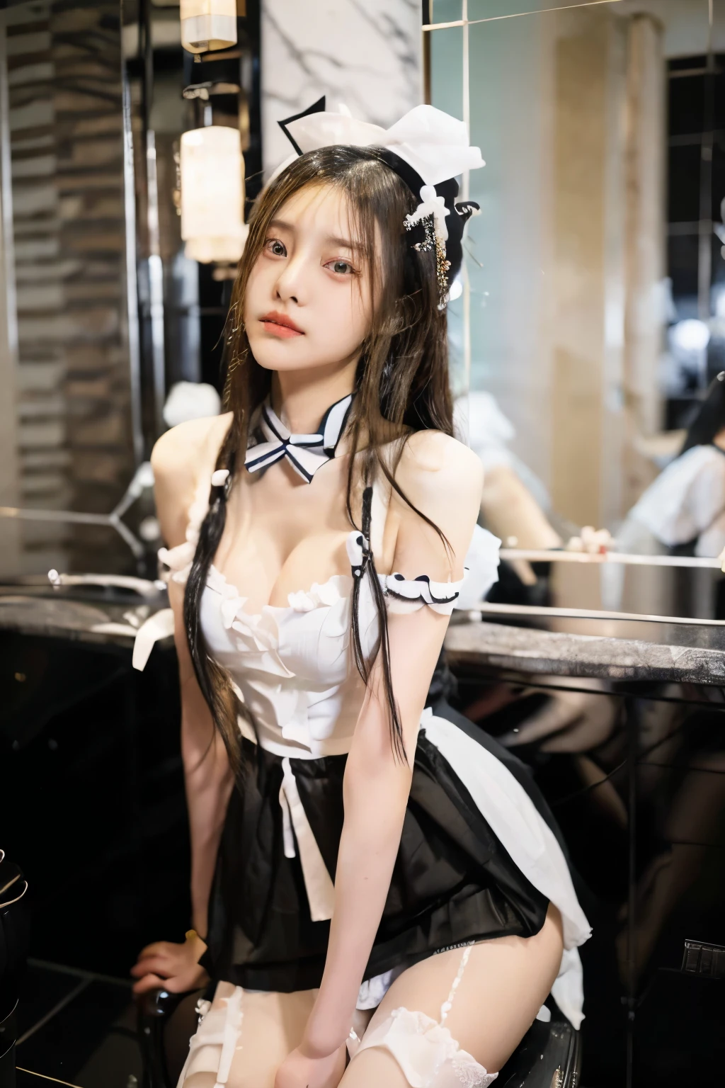 Morning Musume no Eri, Dressed in seductive Halloween costumes, Stand near unforgettable beauty, Abandoned merry-go-round. Background reveals ghostly silhouette, Add a spooky atmosphere. The scene is set at night, Moonlight gives Eli a soft glow, Highlight the intricate details of her beauty and outfit. Medium: Photography, Style: Ultra-realistic with a touch of gothic horror, Lighting: The surface of the moon illuminated by soft shadows, Colors: Dark, Soothing tones with pops of bright colors from Eli's outfit, Composition: captured with a Canon EOS 5D Mark IV DSLR camera, EF 50mm f/1.8 STM lens, Resolution 30.4 megapixels, ISO sensit: 32,000, Shutter speed 8000 second. --ar 16:9 - V5.1 --Style raw --Q 2 --S 750