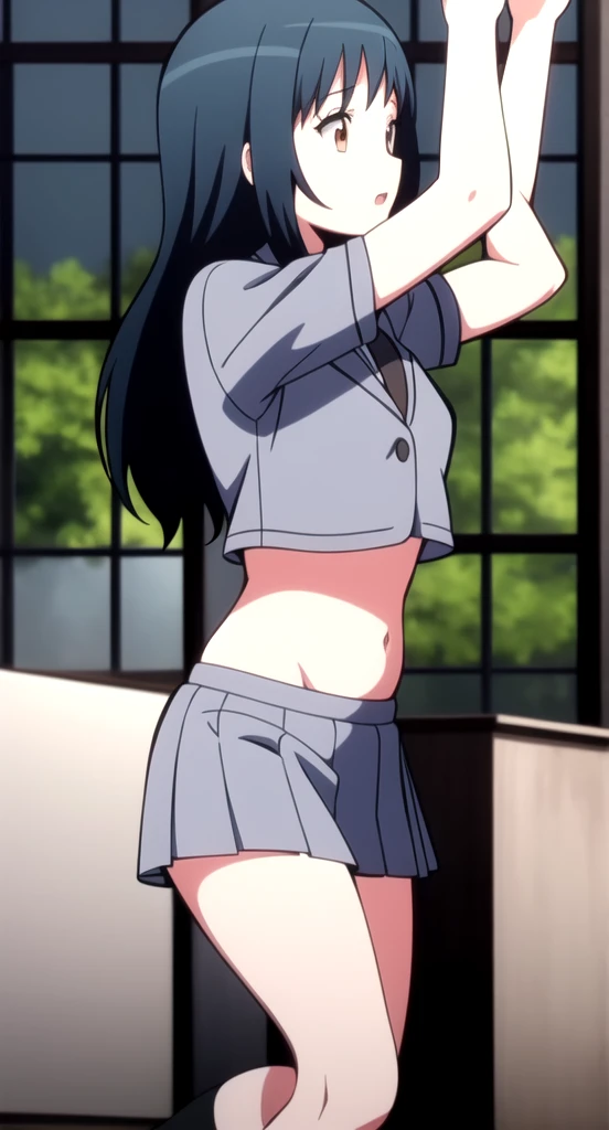 (masterpiece, highest quality: 1.2), alone, 1 girl, alone, White panties,,nsfw,black,Sailor suit,blazer,your heather, see-through panties,blush,かなりEmbarrassing, View audience, Long black hair, head band, Earrings, Big Breasts, Medium Waist,Medium Hips, wide thighs, Embarrassing, charm, Good move..., Excellent anatomy,White panties,classroom,,Sailor suit,blazer,skirt, (((skirtめくり, I can see your pants))),