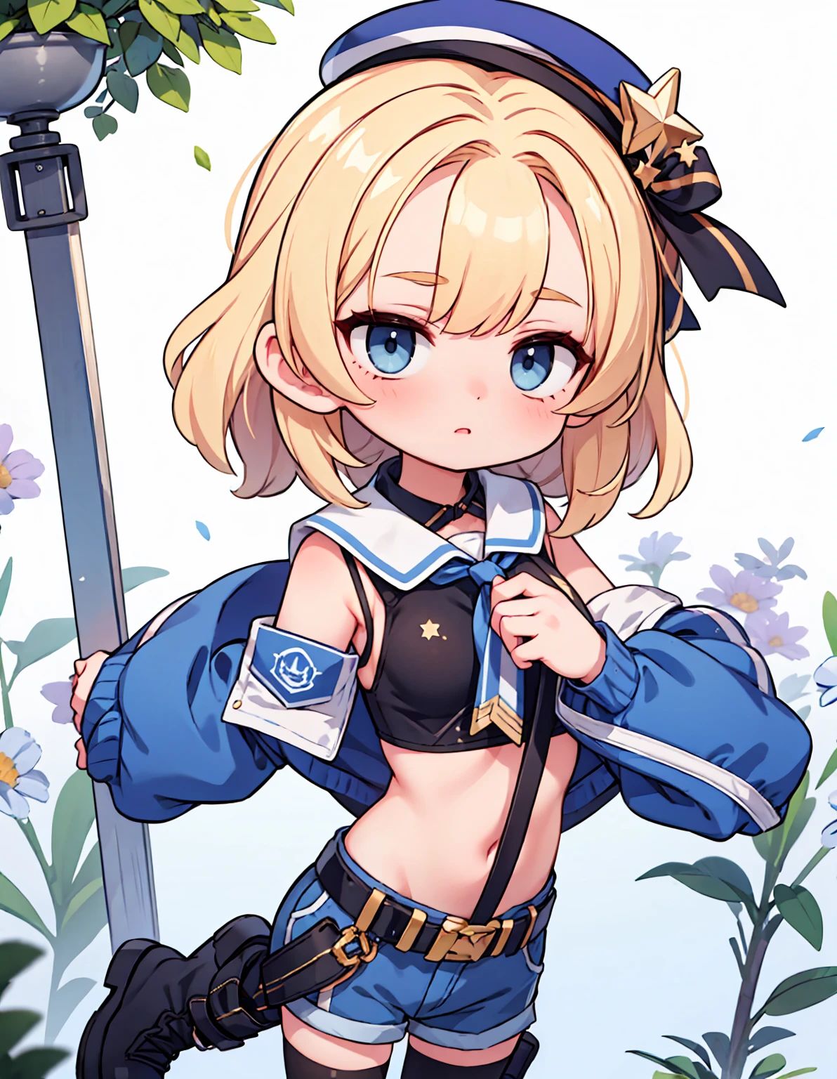 masterpiece,(ultra-detailed),1girl, mysterious heroine xx \(fate\), half_eyes,smile,open mouth, swimsuit, white bikini, side-tie bikini bottom, shrug \(clothing\), jacket, thigh strap, wristband, large_breasts, ocean, splashing,blonde_ponytail,open_legs,cap,happiness,