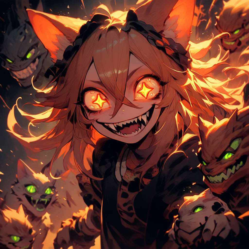 1 Girl, Cute girl, crazy的, crazy, MADStyle,  sparkling eyes, abyss，Shiba County Cat，Monster girl with fangs