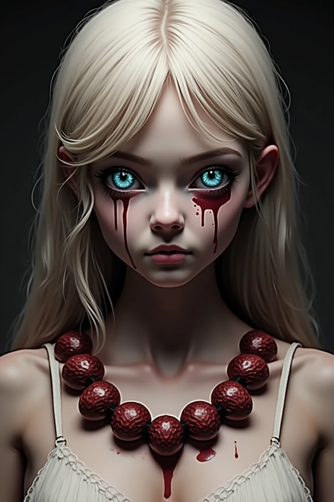 zombie girl, ager, blonde hair, white eyes, face only, 3d face, face with injuries, blood on face, dirty face, masterpiece, ultra detailed, ultra realistic, highest quality photography, 4k resolution, best quality, super detail, best quality walpapper, colorful, best illustration, best lighting, dynamic pose, dynamic angle