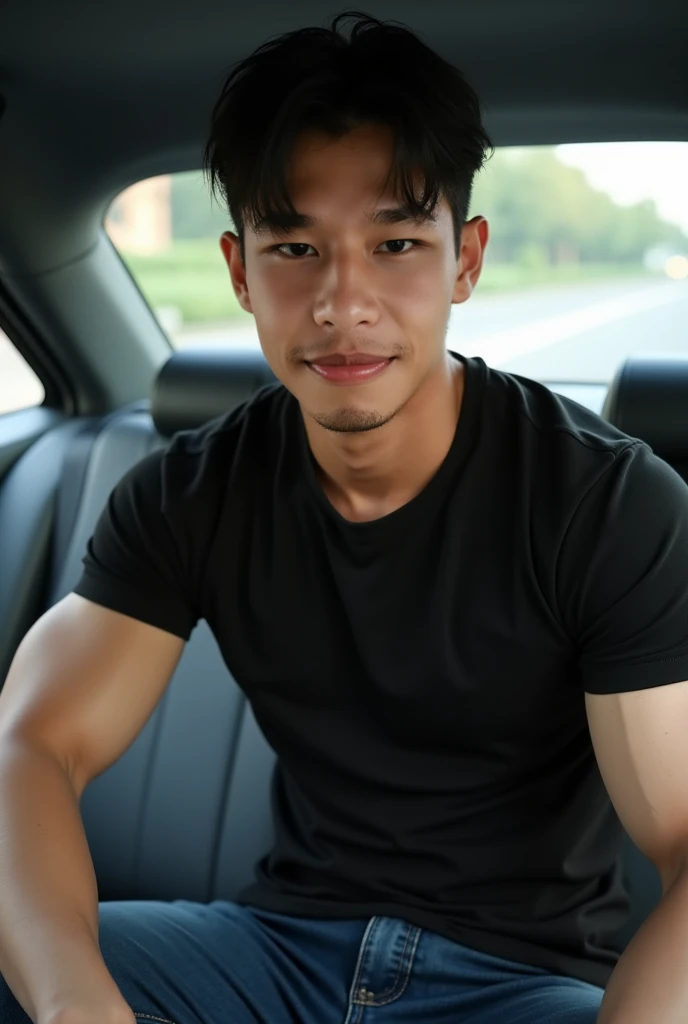 Filipino daddy shirtless in car