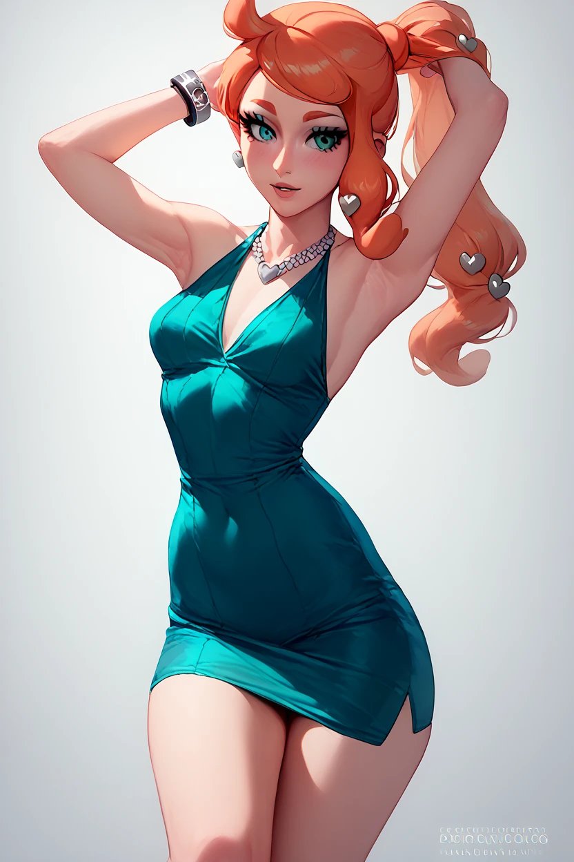 Sonia blue dress, elegant party showing leg, armpits and boobs