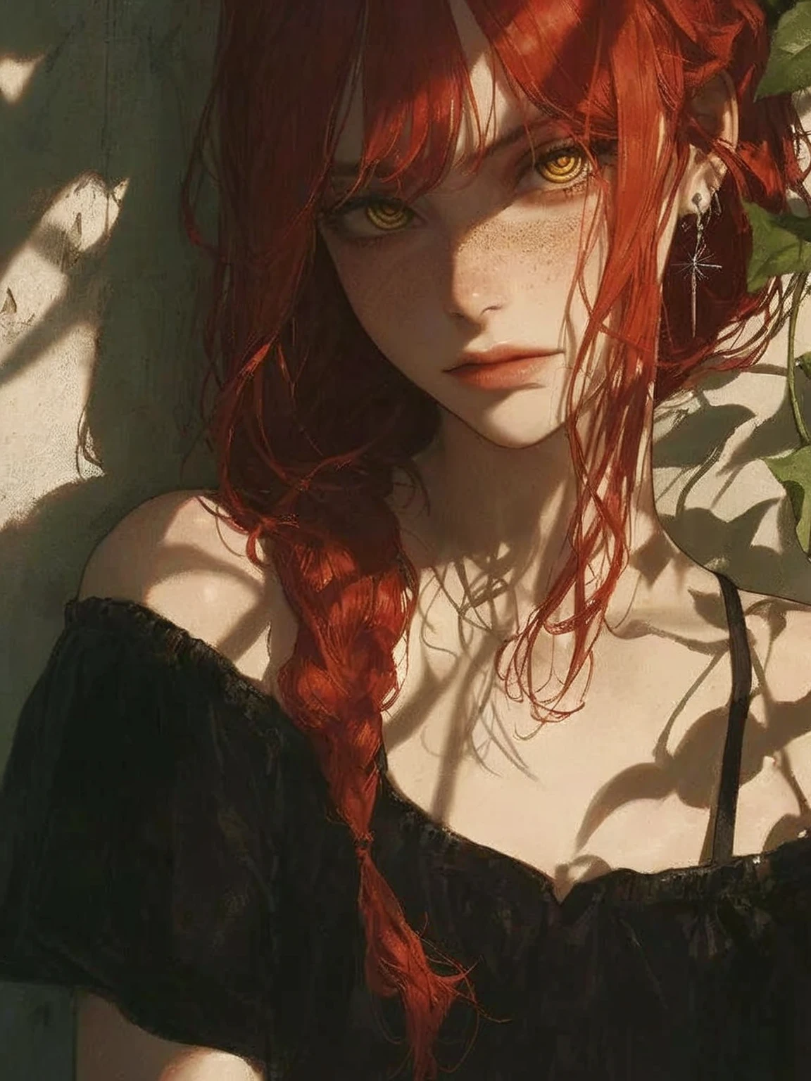  there is a woman with red hair and a black dress,  beautiful animated portrait , work of&#39;art dans le style de guweiz,  aux cheveux roux et aux yeux verts ,  superb face portrait d &#39;anime, guweiz,   detailed portrait of &#39; an animated girl ,  art style d &#39;realistic anime, Animated Realism , art of&#39; detailed digital anime , Beautiful Animated Girl , Animated Realism  style,  realistic animated art style 