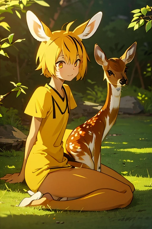 Small deer with bright yellow skin