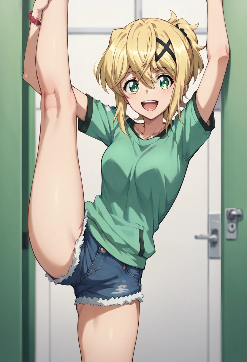 kirika akatsuki,standing split,1leg up,happy