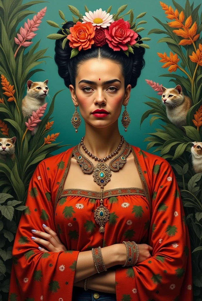 Frida Kahlo with a cat face
