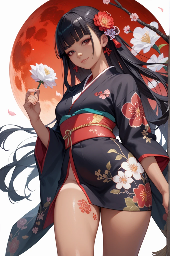 Masterpiece, super high quality, super detail, perfect drawing, CG, 3D, 8k, illustration, beautiful face girl, one Japan beautiful girl, samurai costume, kimono, kimono, hakama, black hair, ponytail, large red ribbon, equipped with two Japan swords on the left waist (120cm sword, wakizashi 90cm), Japan armor, back of hand, bowl metal (bowl roll with metal plate on the forehead), hanging eyes, cute, dignified and cute expression, cute smile, hands on sword hilt, round cute buttocks, turn around with a smile, butt sticking out pose, 3 sizes B90W60H95, moonlight leaking from the clouds, old castle, ruins, gradient sky, beautiful girl in loincloth Japanese clothes Shirtless Rich breasts Back appearance Cute Well-formed face Loli big ass Look back with a cute smile MeasurementsB95W60H90, master-piece, hyper quality, hyper detailed,perfect drawing,solo, brilliant, beautiful, majestic, elegant, glittering, flower and bird wind moon, fantastic, passionate, dynamism, sense of speed, quaint masterpiece, super high quality, super detail, perfect drawing, cg, 3d, 8k, illustration --auto --s2