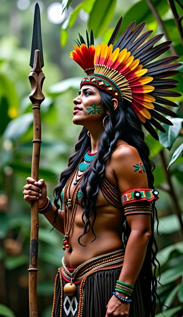 An apache indian female in a lush jungle smoking cigar