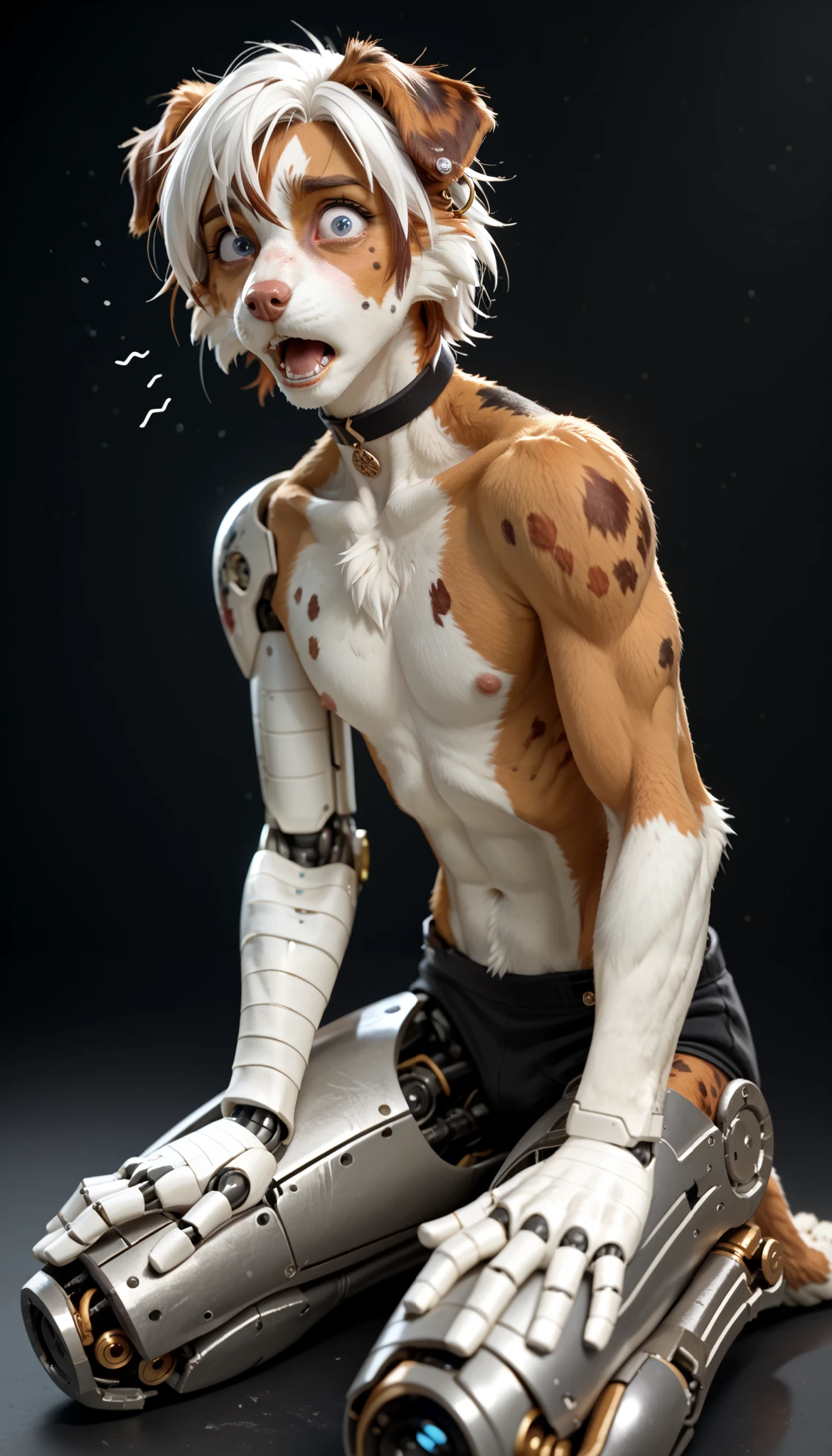 A boy,Abs,orange color hair,red fox,Collar,blindfolds,mouth mask