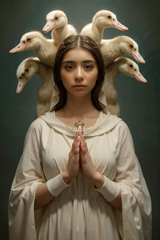 image,  surreal , Virgin Mary, modern, young, picture, 5-headed goose