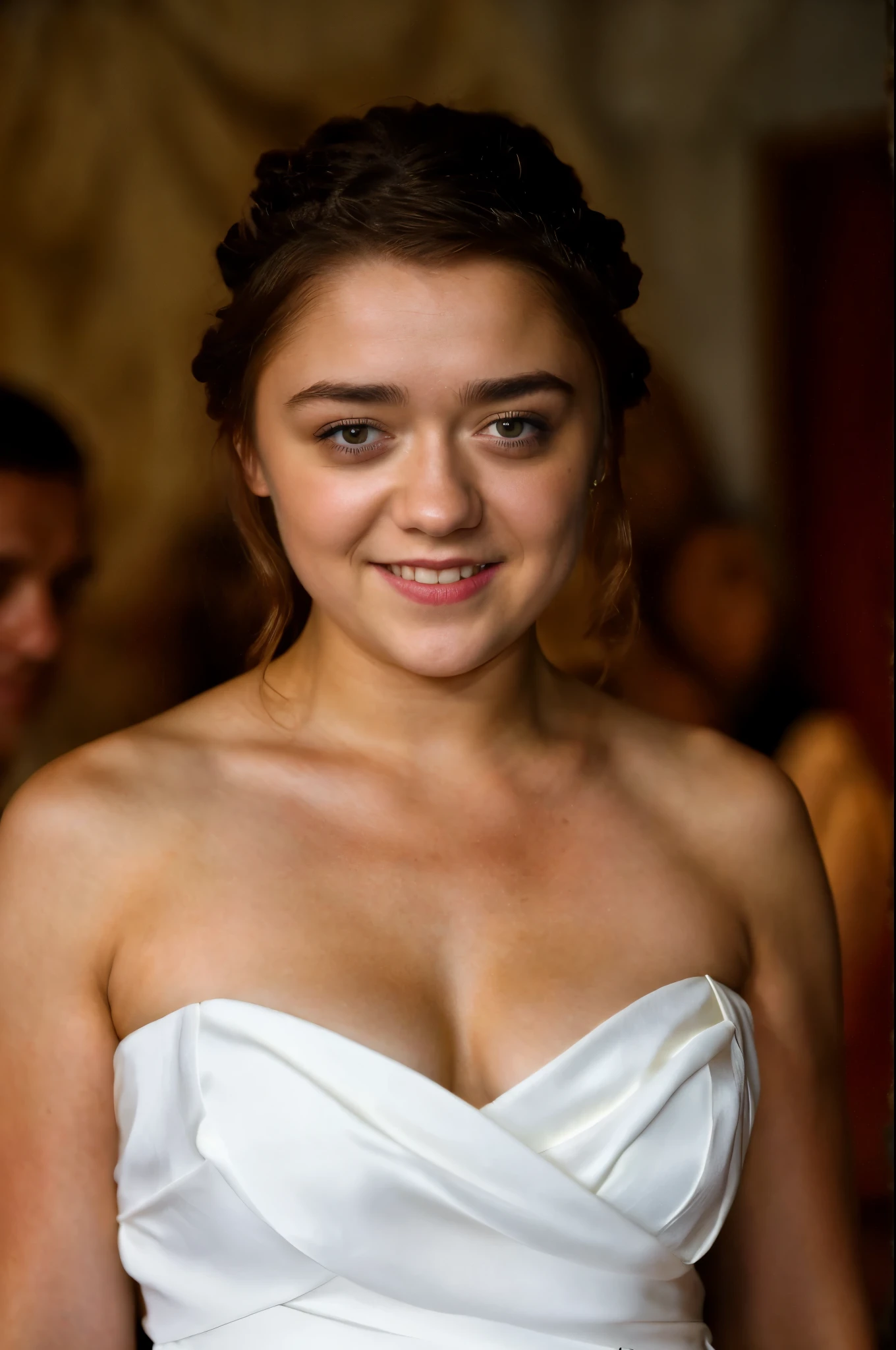 Foto RAW, Arya Stark, Stunning Beauty, Ravishing, Enchantress, Extremely gorgeous lady, Arya Stark PLAYED BY MAISIE WILLIAMS, Queen Arya Stark, she  a mature woman now, milf, sexy mediaeval battle dress, gladiator woman, body, 40 years old Woman, Roman slave dress, cotton dress, busty mediaeval costumes, body revealing costumes, perky breast, big natural breast, erotic costumes, lusty physique, seductive figure can capture every people's attention, Game of thrones costumes, revealing captivating figure, Mediaeval costumes, revealing clothes, A tomboy, she would rather fence than dance, warrior queen , game of thrones screen caps, Game of Thrones Series, (pele altamente detalhada: 1.2), 8k UHD, DSLR, soft-lighting, alta qualidade, grain of film, Fujifilm XT3, flawless picture, highly detailed, detailed Beauty, intricate, 32k, sharp picture,