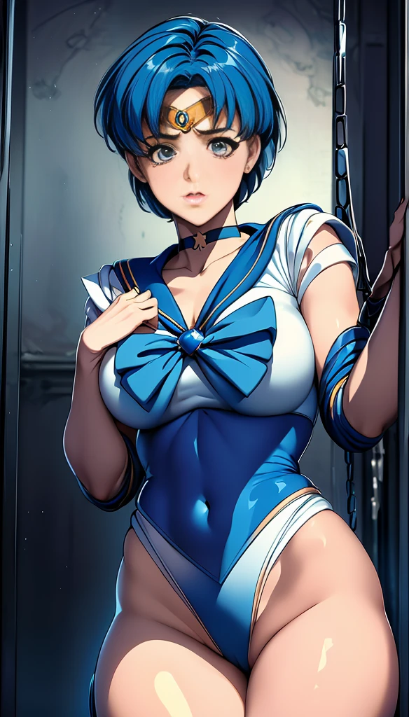 Beauty,   very cute face ,  Excellent proportions  ,  Max image  ,   Penis masterpiece  , 8k,   gentle expression (  Sailor Mercury,   attention to detail,  Delicate Details)  photo of a man tied all over his body with hexagonal knots and chains.