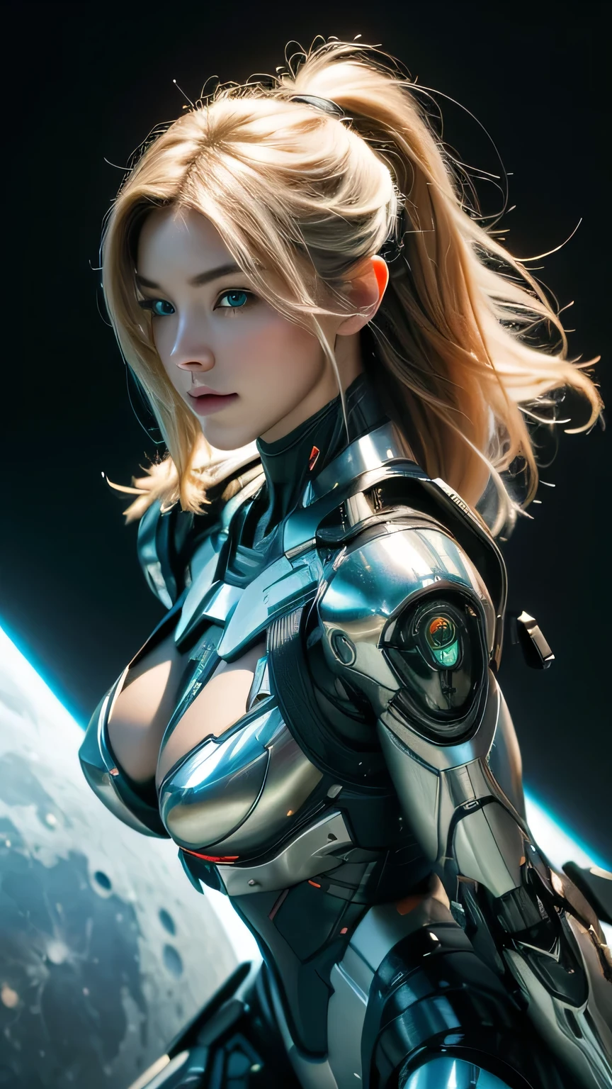 masterpiece,best quality,Super detailed,very detailed illustrations,very detailed,intricate details,High resolution,超intricate details,very detailed 8k cg wallpaper,cowboy shot, caustics,reflection,ray trace, Devil theme,nebulas,Dark aura,cyber effect, alone ,alone, Mecha musume,Mechanical parts, Robot joints,Single mechanical arm, bite into, Mechanical halo,Star Halo,intricate mechanical bodysuit, mecha corset, full armor,hair between eyes, colorful hair, colored inner hair, Red-eye Random Representation,Random actions, ancient japanese architecture,Go, starry sky,sky line, (girl:1.4)、Dynamic Angles、dynamic pose、cleavage、large wings、blonde