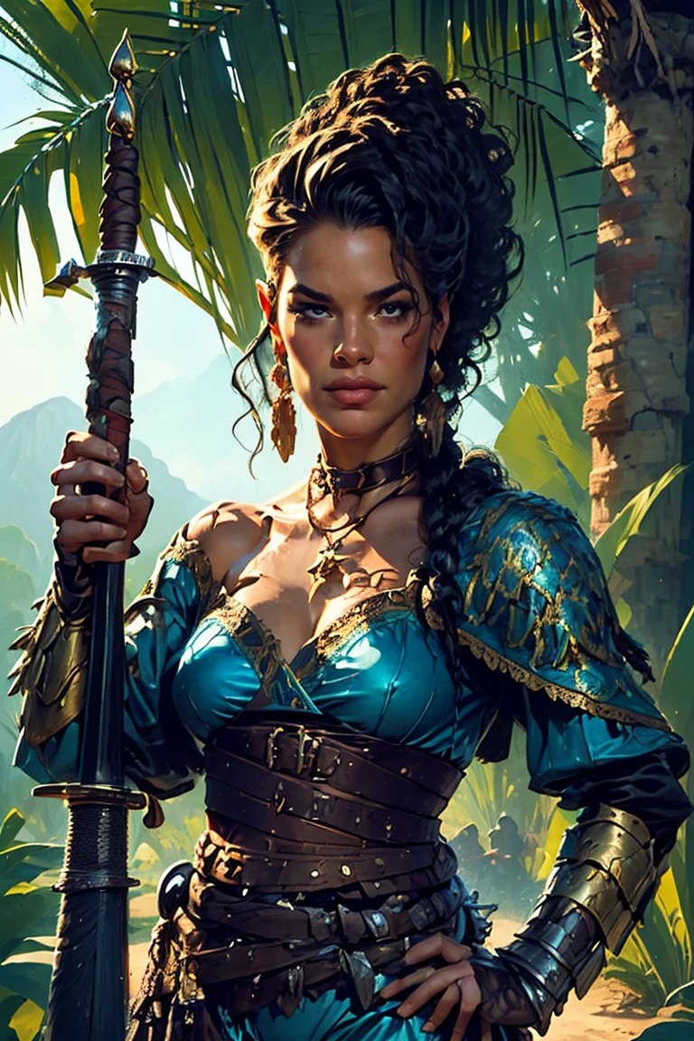 a female Darth Maul sith based on Zendaya, Star Wars, highly detailed cinematic fantasy portrait, black outlining, full color illustration, in the style of BORIS VALLEJO & JULIE BELL, masterpiece, 8k, ultra-detailed, physically-based rendering, vivid colors, dramatic lighting, intricate background, photorealistic