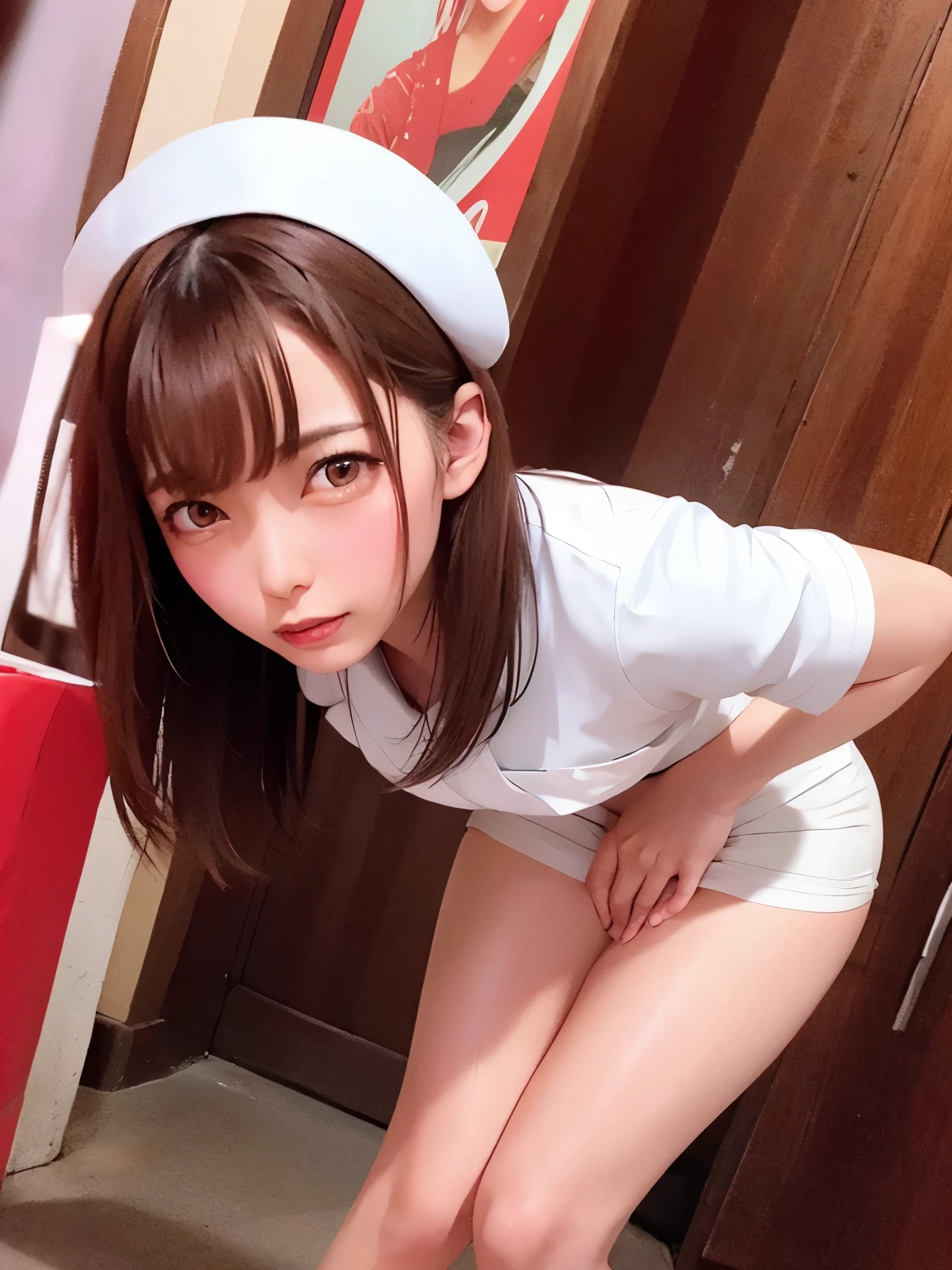 (A modern operating theatre with dazzling LED lighting ), ((A very beautiful nurse takes off her clothes in an operating room with many nursing assistants)). (con un vestido de enfermera de seda blanca: 1.5). 40k, Cinematographer, obra maestra, calidad superior, (cabello precioso). Hermosa mujer  con senos suaves y piel blanca, varias poses. ((grande: 1.2)), (((Senos muy suaves y enormes)), Super Detail Face, ojos detallados, con una jeringa en una mano