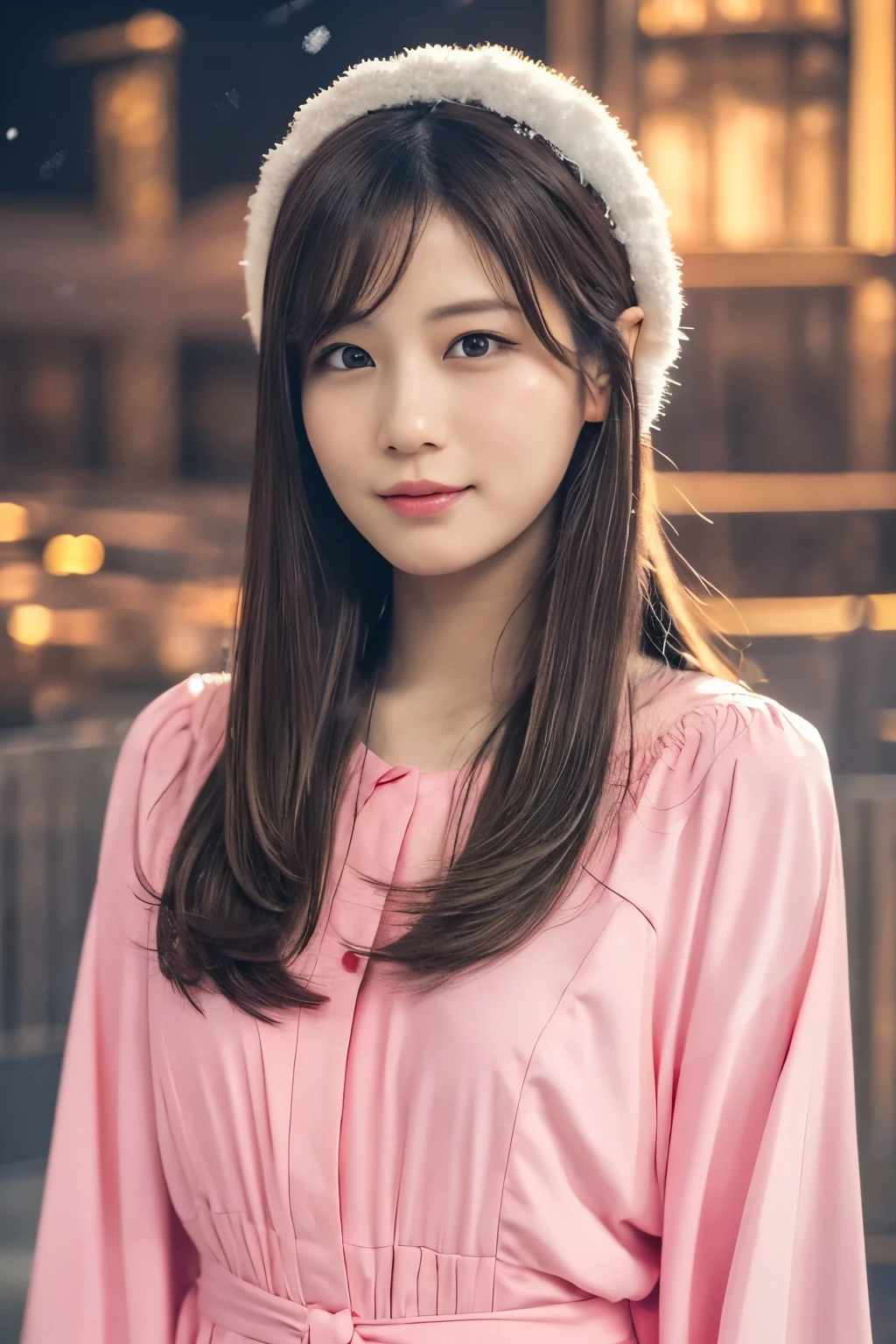 Araffe asian woman in pink dress and white hat posing for a picture ...