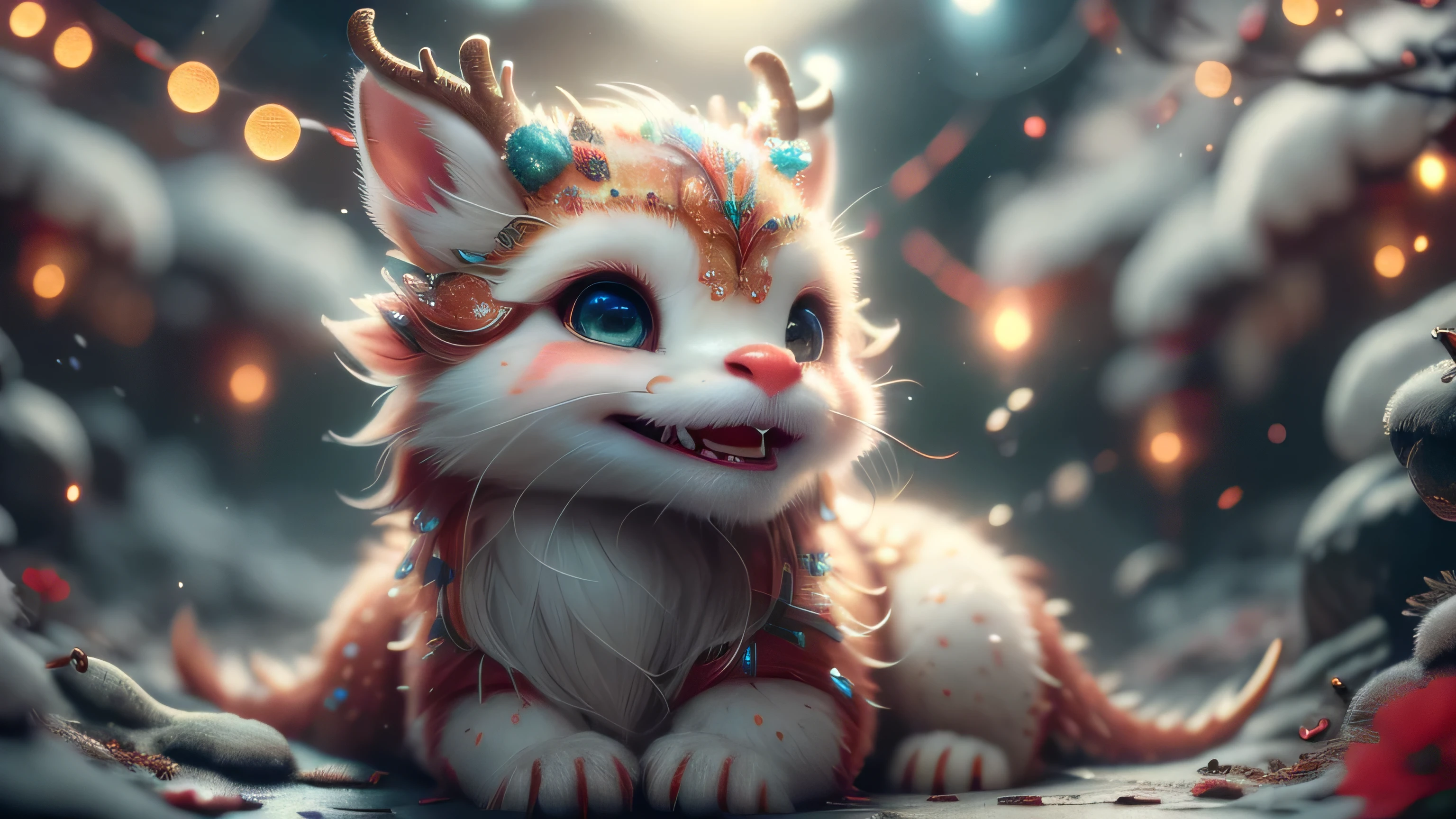 Magical Fantasy Creature, (Best Quality, Masterpiece, Representative Work, Official Art, Professional, Super Detailed, 8k:1.3), (Photorealism:1.2) Super Cute, Big Eyes, Soft, Soft Nose, Fluffy, Double-Toothed Smile, Aurorastyle, Highly detailed Dynamic shot of majestic adorable baby reindeer, high quality, beautiful masterpiece, fantasy creature, kawaii, digital art, glowing sparkles, Realistic, Beautiful, Stars in Eyes, Soft Volumetric Light, (Backlight:1.3), (Cinematic:1.2), Intricate Details, (ArtStation:1.3), --auto --s2