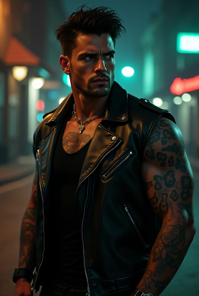 Randy Orton zombie, tattoo arms, muscle strong body, as villain, Rko randy Orton, zombie Randy Orton, full body, full body view