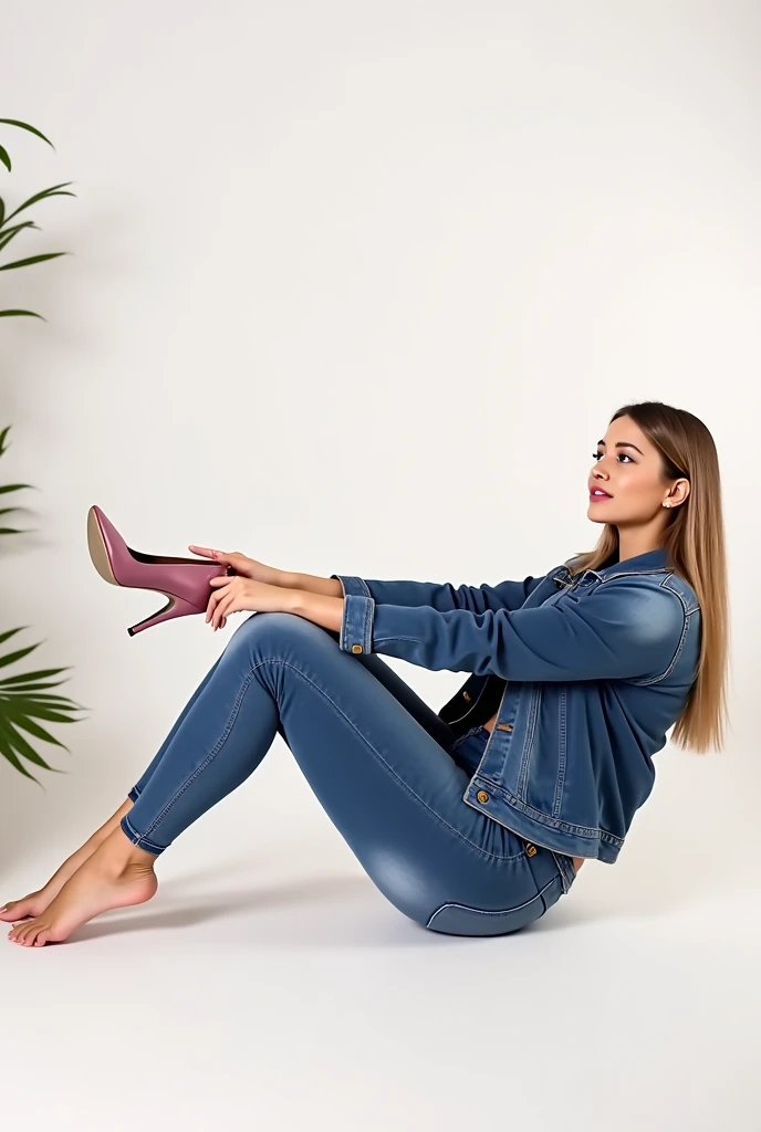 assise sur un fauteuil les pieds nus 