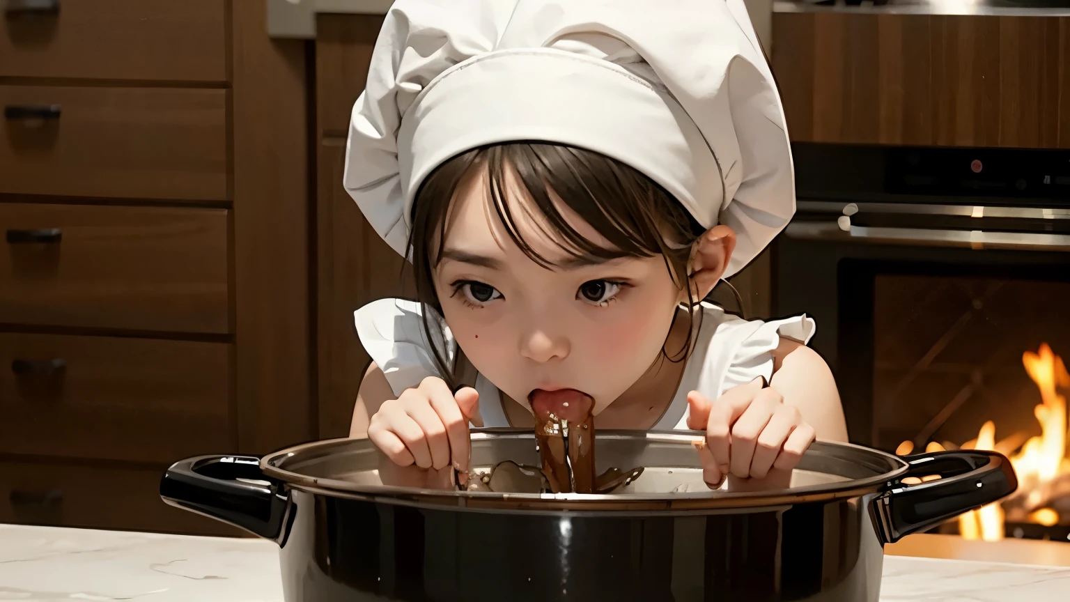 girl cooking while boy is ejaculating inside the pot