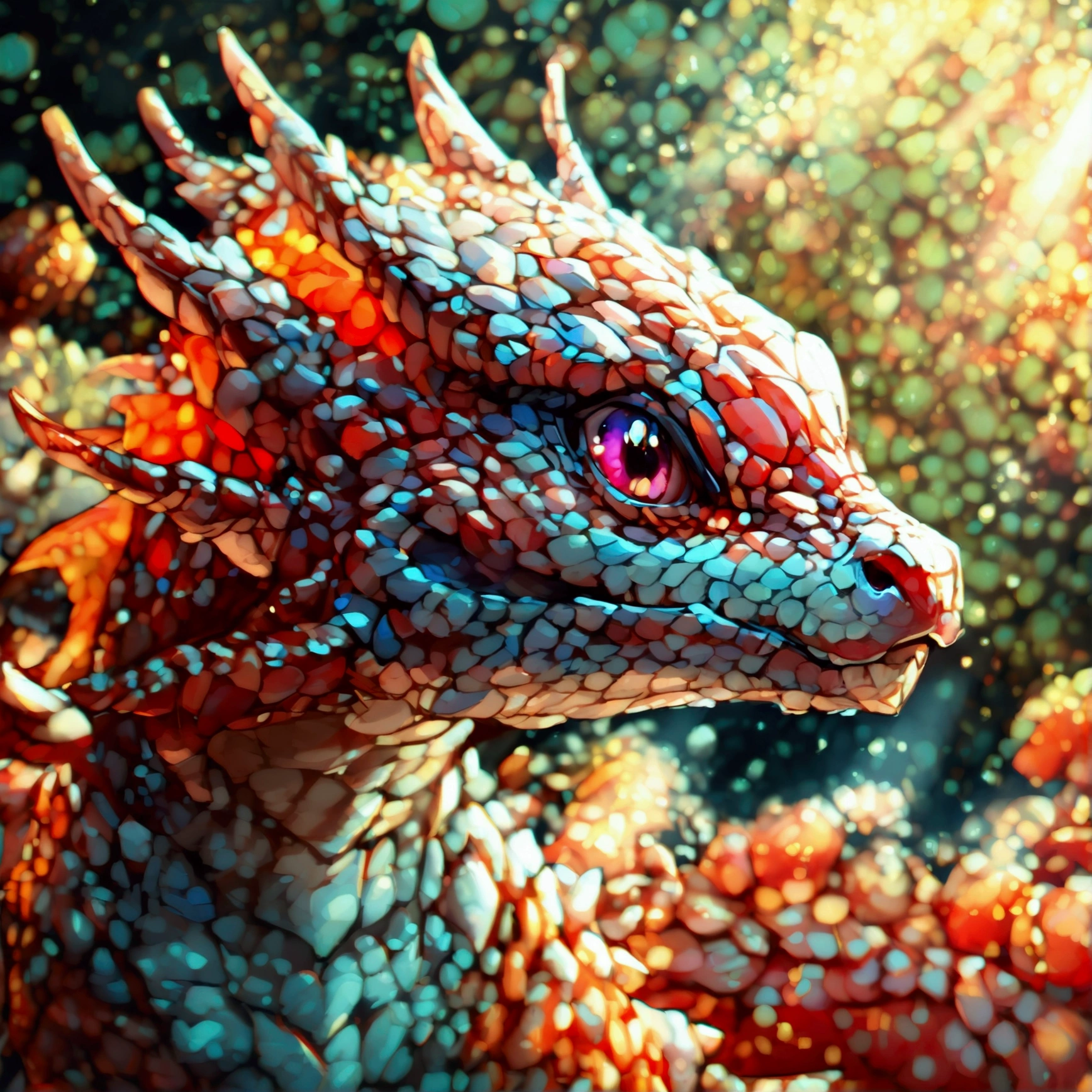 It generates a baby of a small dragon with reddish orange scales and violet eyes