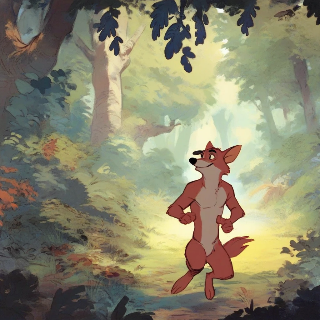 (robinhood:0.8) standing in forest, shirtless, naked