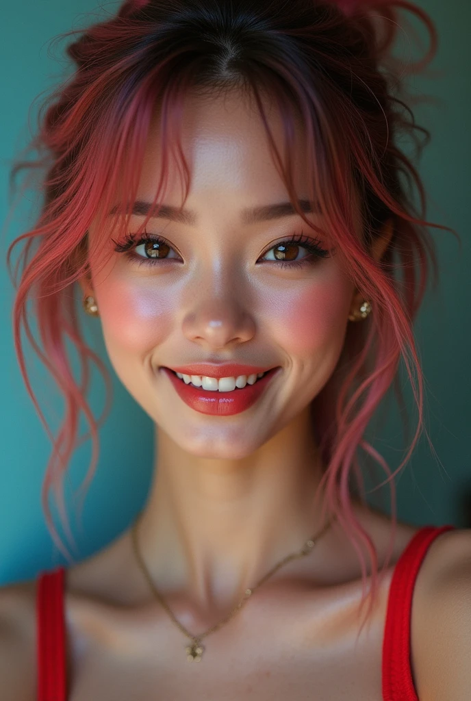 (8k, RAW photo, best quality, masterpiece:1.2), (realistic, photo-realistic:1.4), (extremely detailed 8k wallpaper), sharp focus, depth of field, blur background, cinematic lighting, soft light, sitting position full body picture, real very pretty 20 years old lady with a very huge breats and cleavage, with short multi-coloured mid long hair, (see-through colourful top: 1.5), with smile, detailed face, detailed eyes, Multicolored short Hair, realistic eyes, Young face with big eyes, A head to toe image