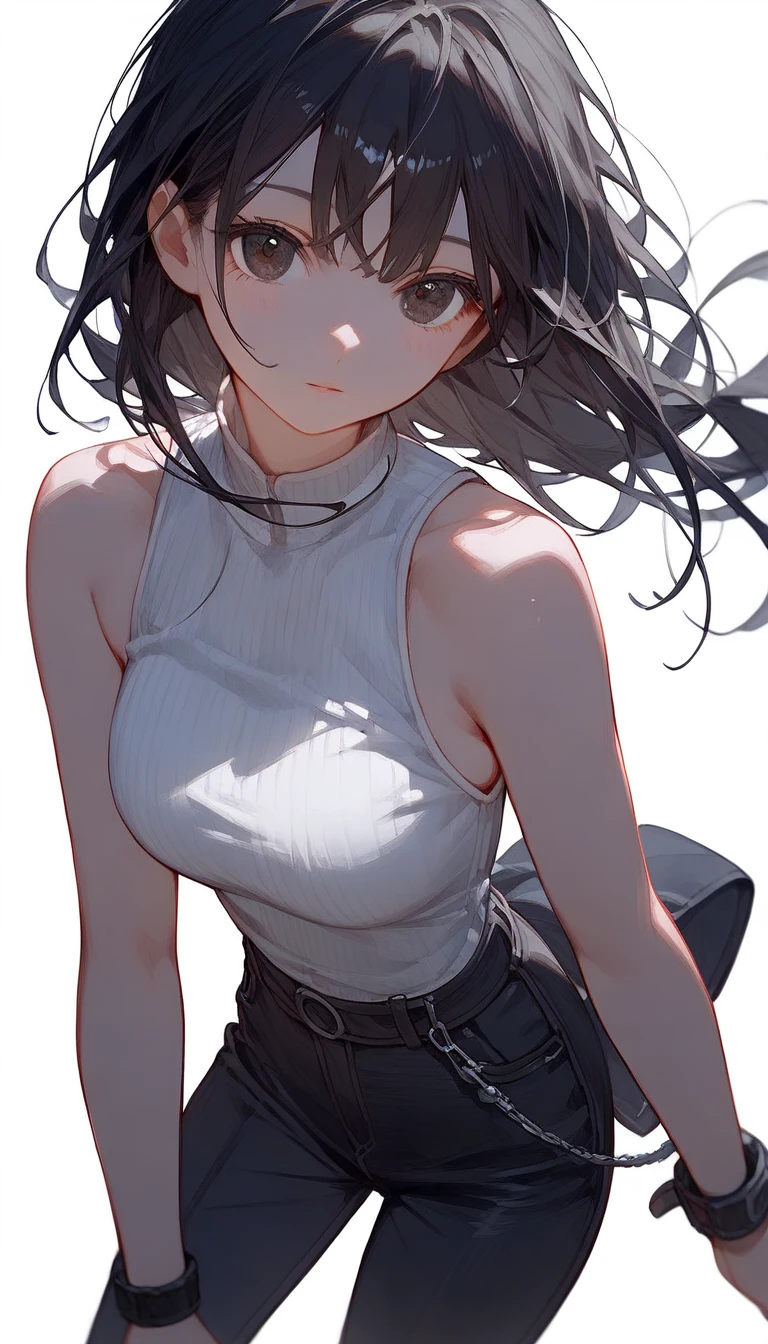 A girl with long black hair, black eyes, fair skin tone, slender and athletic built, warrior, detailed hair, detailed body, best quality, aesthetic,8k