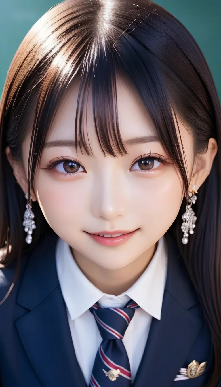 スコア_9, スコア_8_アップ, スコア_7_アップ, sアップer detailed, BREAK A breathtakingly beautiful Japanese woman with long, silky black hair, wearing a modern school uniform with a fitted blazer, short skirt, and tights. She has a radiant smile, stunning facial and eye details, and a confident yet graceful demeanor. She is posing in a classroom setting, leaning forward slightly with her hands placed behind her back, emphasizing her elegant posture. Her figure is curvaceous with a focus on her proportions, and the scene captures her in a dynamic position as she squats or does the splits. The atmosphere includes soft steam or light haze for added depth and realism. Ultra-high-definition, 32K resolution, masterpiece-level detail, Hausmo style.