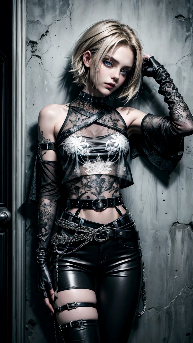 ((Nsfw)), front view 2.1,  exposed breasts, erect nipples, aroused, female pervert,  medium breasts, Classification_explicit, 1 girl, ((18 years:1.2)), adult, full lips, ((by rubio:1)), (cabello ondulado long: 1.2),( punk rock gothic :1.4 )、(Face details: 1.5, bright blue eyes, beautiful face, pretty eyes, iris coating, full lips: 1.5, tattoos, pale and sharp eyebrows, long, dark eyelashes, double tabs),(gothic fashion:1.4)、(industrial goth:1.3)、(cupless leather corset:1.4 )、(Dressing a detailed steampunk maid in black  and white.:1.5)、(spike choker:1.1)、( knee high socks:1.3)、(heart mark decoration:1.unrock fashion gloves:1.4)、(luxury hair ornament:1.4)、(heart brand belt)、demonia brand boots)、(no underwear.:1.4)(bright colors), ,( cyberpunk 2.1),( group of girls), (bright colors), (background strip club :1.4), (showing vulva :1.4), More detailed 8K.unreal engine:1.4,UHD,La Best Quality:1.4, photorealistic:1.4, skin texture:1.4, masterpiece:1.8,first work, Best Quality,object object], (detailed face features:1.3),(The correct proportions),(Beautiful glowing blue eyes:1.4 ),  (dynamic cowboy pose),(black lingerie lace style :1.4), (realistic V2.1) 
