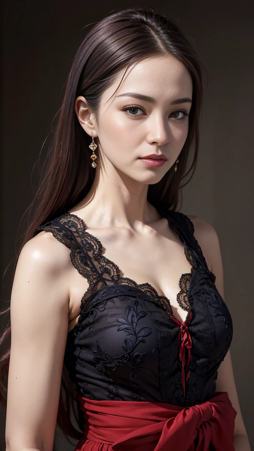 (Browsing Caution:-2), (Realistic, photo-Realistic:1.4), (masterpiece, Highest quality:1.2), RAW Photos, High resolution, Intricate details, Very detailed, Realistic and sharp details, Cinema Lighting, Portraiture, Face Focus, (Bust Shot:1.5), Front view, alone, One girl, Japanese woman, (Makes your face smaller, Detailed face, Beautiful attention to detail, Refined nose), Pale skin, clavicle, necklace, jewelry, Small breasts, smile, (Black Lingerie, Small bra, Small string, Thin straps, No sleeve:1.5), Photo Background, indoor,,,[Nao Yumiki, Nogizaka46]