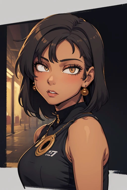 (Style by NTY:1.4), (top-quality、​masterpiece:1.2) 1woman, detailed oil portraiture art of a character, loose oil paint, thick paint, portrait, video game character art, female, black background, stunning, perfect artwork, Navajo woman, tan-bronze skin, short black hair, amber eyes, street wear,
